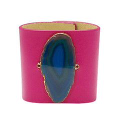 LOVED CUFF - PINK RUBY LEATHER WITH PURPLE AGATE – M.1.01.002.2023