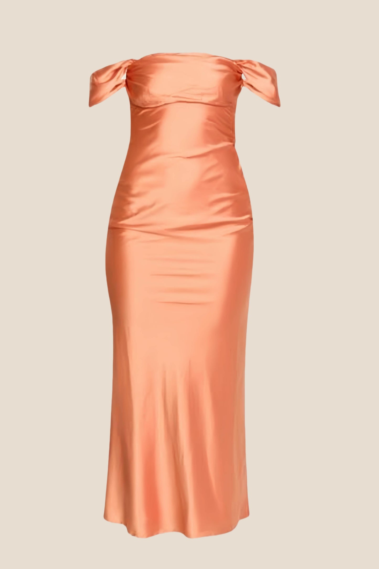 Off the Shoulder Coral Soft Satin Long Dress