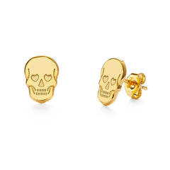 Skull with Heart Eyes Stud Earrings