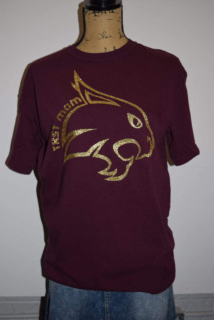 Texas State Crew Neck Tee w Bobcat TXST Mom